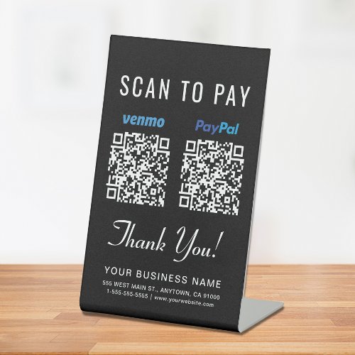 Scan to Pay Venmo Paypal QR Codes Black Pedestal Sign