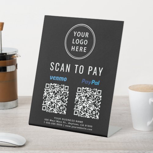 Scan to Pay Venmo Paypal QR Codes Logo Black Pedestal Sign