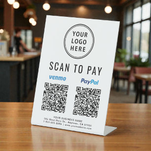Scan to Pay Venmo Paypal QR Codes Logo Pedestal Sign