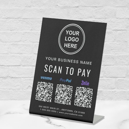 Scan to Pay Venmo Paypal Zelle QR Codes Logo Pedestal Sign