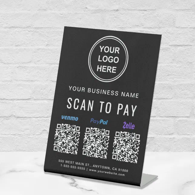 Scan to Pay Venmo Paypal Zelle QR Codes Logo Pedestal Sign | Zazzle