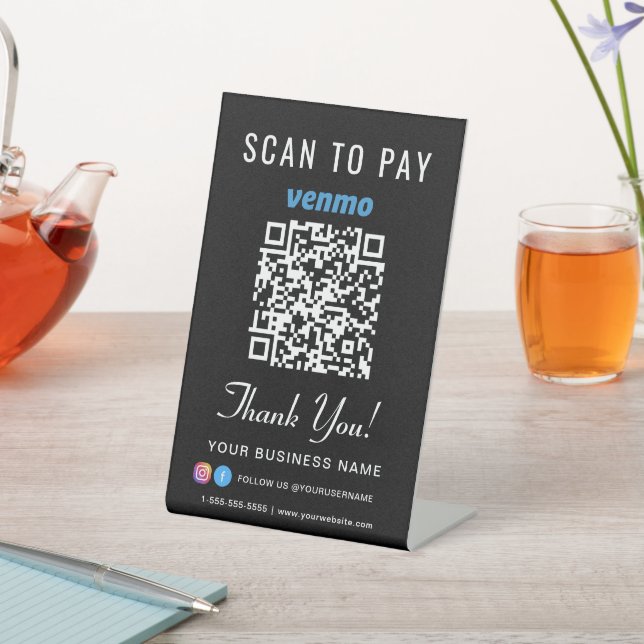 Scan to Pay Venmo QR Code Black Pedestal Sign (In SItu)