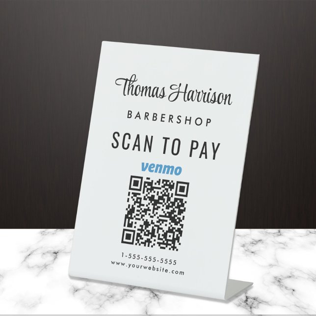 Scan To Pay Venmo QR Code Business Tabletop Pedestal Sign (A QR code sign to effortlessly connect your customers to your payment platforms)