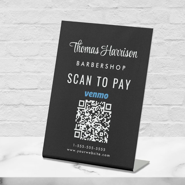 Scan To Pay Venmo QR Code Business Tabletop Pedestal Sign (A QR code sign to effortlessly connect your customers to your payment platforms)