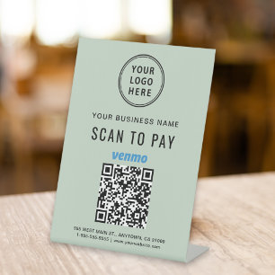 Scan to Pay Venmo QR Code Logo Sage Green Pedestal Sign