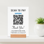 Scan to Pay Venmo QR Code Tabletop Sign Holder<br><div class="desc">Modern table top sign for your business composed of a giclee print mounted in a wood holder. Upload your Venmo QR code for customers to scan for payments and a dd your business name,  phone number and street address or other text in clean and simple typography.</div>