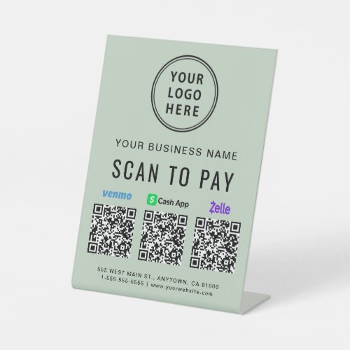 Scan to Pay Venmo Zelle CashApp QR Code Logo Green Pedestal Sign