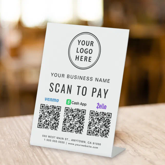 Scan to Pay Venmo Zelle CashApp QR Codes Logo Pedestal Sign | Zazzle