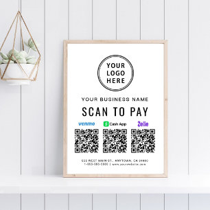 Scan to Pay Venmo Zelle CashApp QR Codes Logo Poster