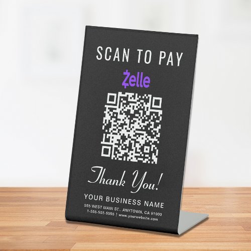 Scan to Pay Zelle QR Code Black Pedestal Sign