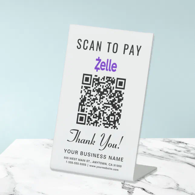 Scan to Pay Zelle QR Code Pedestal Sign Zazzle