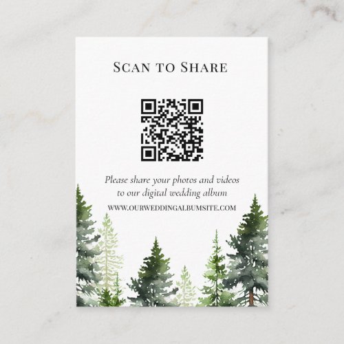 Scan to Share  Pine Forest Wedding Photos  QR Code Enclosure Card