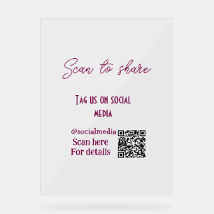 Scan to share tag us on social media QR code simpl Acrylic Sign