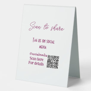 Scan to share tag us on social media QR code simpl Table Tent