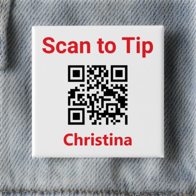 Scan to Tip. Staff Tipping QR Code on a Button (Creator Uploaded)