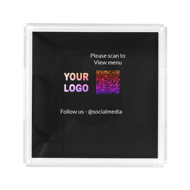 Scan to view menu resturant hotel QR Add logo text Acrylic Tray (Front)