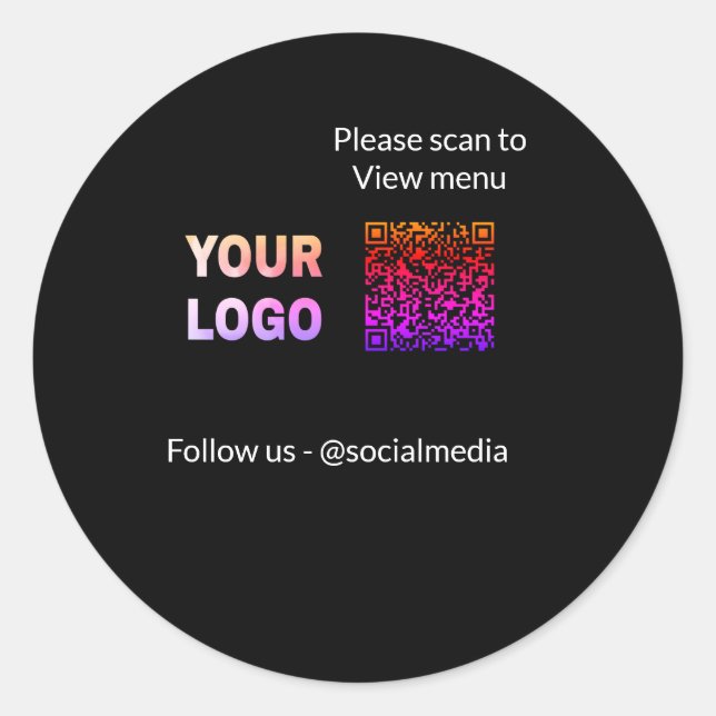 Scan to view menu resturant hotel QR Add logo text Classic Round Sticker (Front)