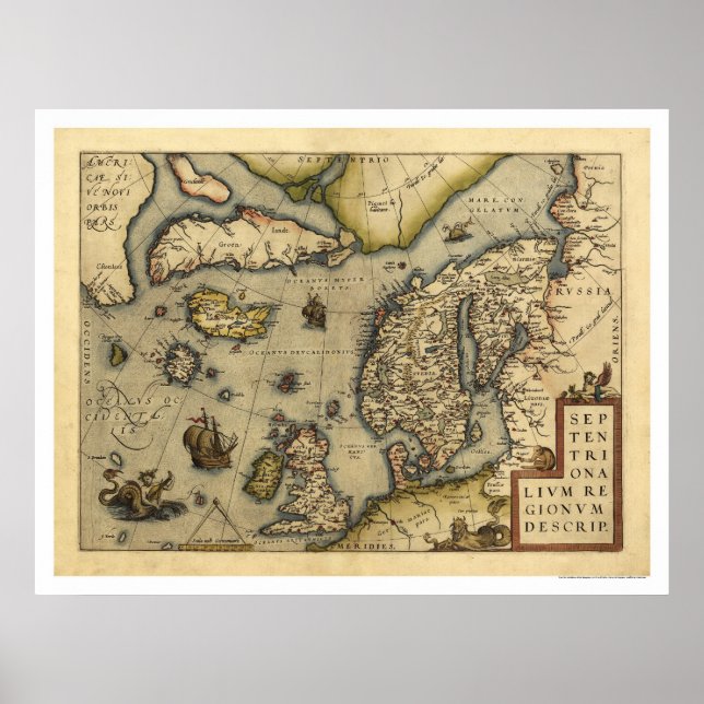 Scandanavia Map By Ortelius 1570 Poster (Front)