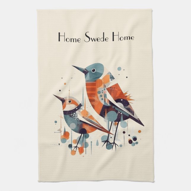 Scandi Aviary Duet, custom Kitchen Towel (Vertical)