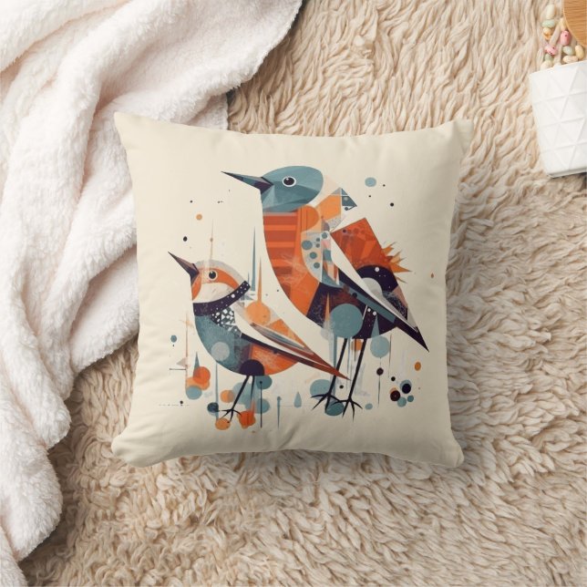 Scandi Aviary Duet, custom Throw Pillow (Blanket)