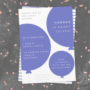 Scandi Balloon Minimalist Blue Baby Shower Invitation