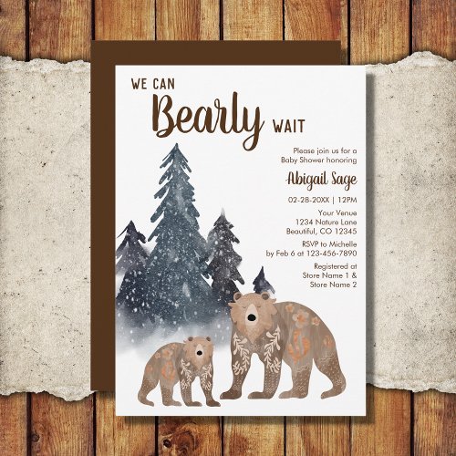 Scandi Bear Winter Neutral Bearly Wait Baby Shower Invitation