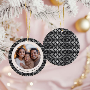 Scandi Black and White Snowflake Photo Ceramic Ornament