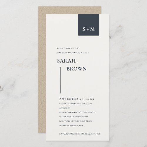 SCANDI BLACK  WHITE MONOGRAM BABY SHOWER INVITE