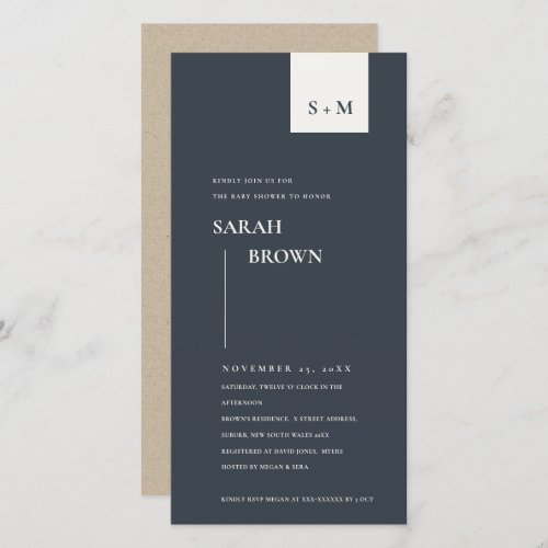 SCANDI BLACK  WHITE MONOGRAM BABY SHOWER INVITE