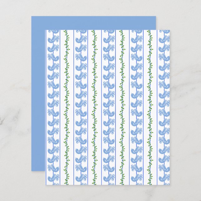 Scandi Blue Bird Green Ivy Stripe Scrapbook Paper (Front/Back)