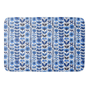 Scandi blue floral  bath mat