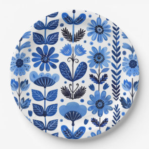 Scandi blue floral paper plates