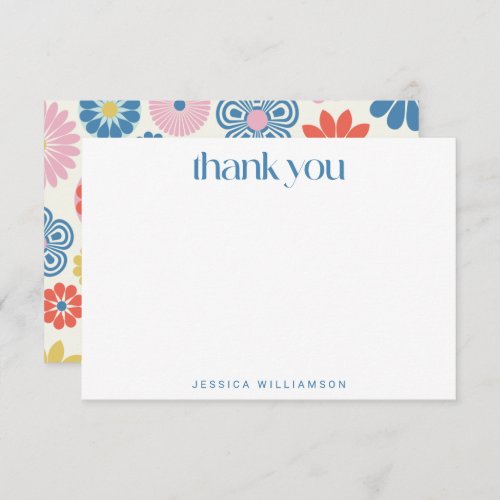 Scandi Boho Flower Blue Custom Bridal Shower Thank You Card