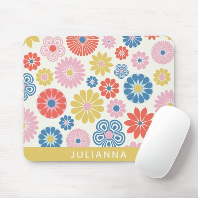 Scandi Boho Folk Flower Pattern Personalized Mouse Pad (With Mouse)