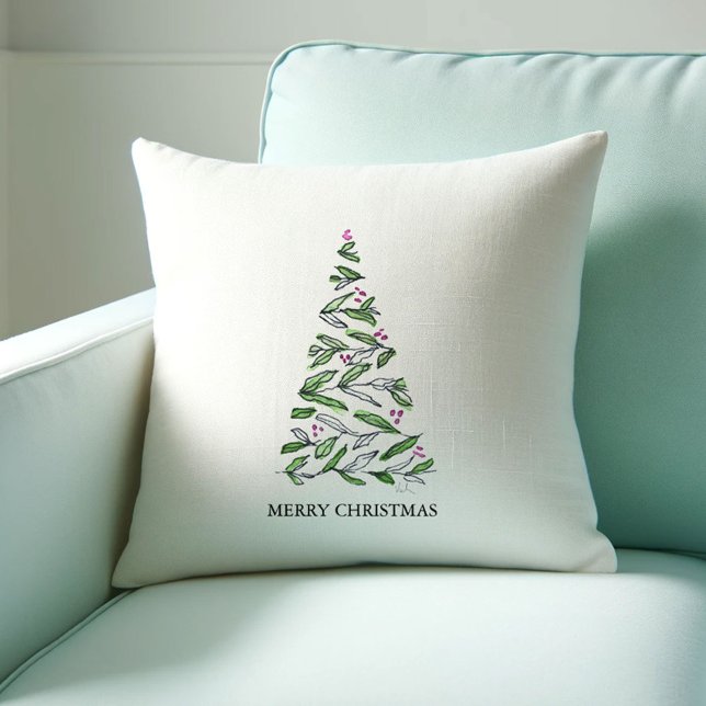 Scandi Christmas Decorations Unique Throw Pillow (Scandi Christmas decor features a minimal modern tree art by Victoria Grigaliunas)
