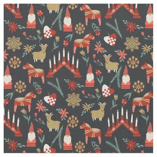 Scandi Christmas God Jul folk black Fabric