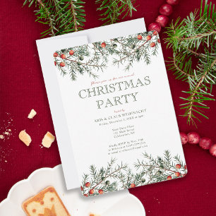 Scandi Christmas Party Vintage Greenery Invitation