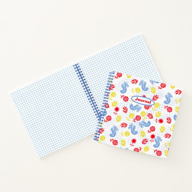 Scandi Ditsy Blue Bird Red Yellow Flower Journal (Inside)