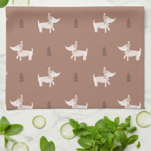 Scandi Dog & Christmas Trees Kitchen Towel