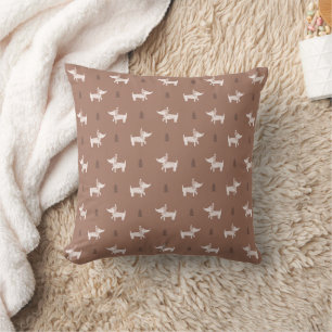 Scandi Dog & Christmas Trees Throw Pillow