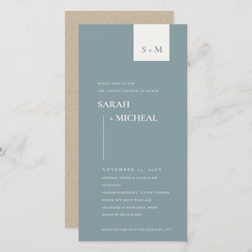 SCANDI DUSKY BLUE MONOGRAM COUPLES SHOWER INVITE