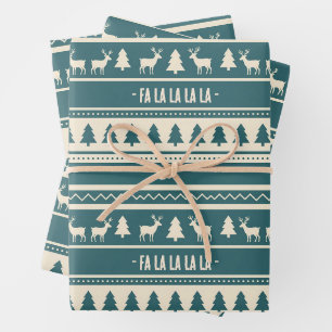 Scandi Fair Isle Teal Set of Wrapping Paper Sheets