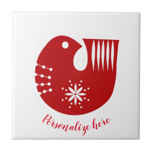 Scandi folk art bird ceramic tile