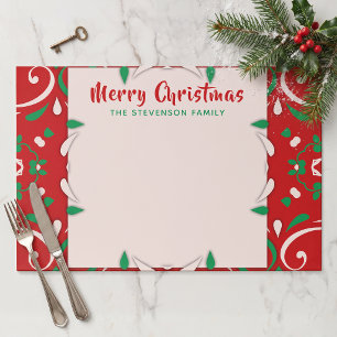 Scandi Folk Art Red Green Christmas Paper Placemat