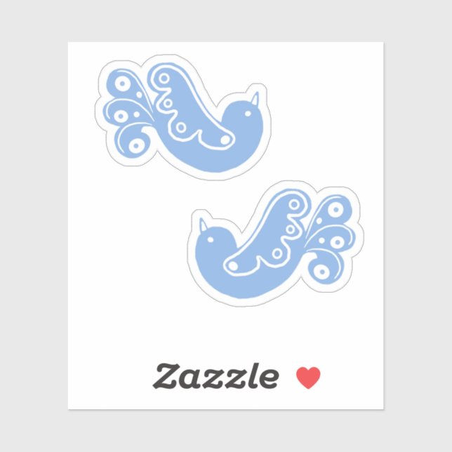 Scandi Folk Blue White Birds Sticker (Sheet)