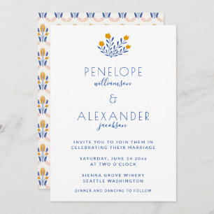 Scandi Folk Floral in Blue and Yellow Wedding  Invitation