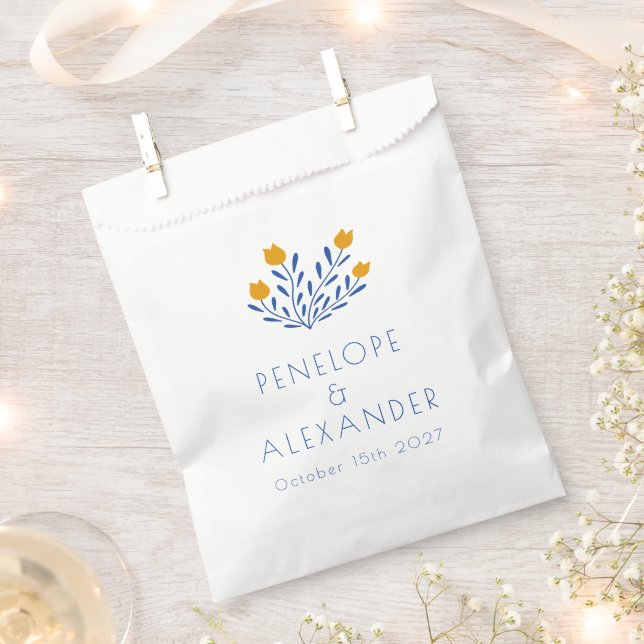 Scandi Folk Flowers Blue Yellow Custom Wedding  Favor Bag (Clipped)