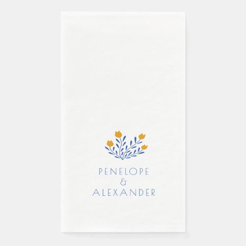 Scandi Folk Flowers Blue Yellow Custom Wedding  Paper Guest Towels