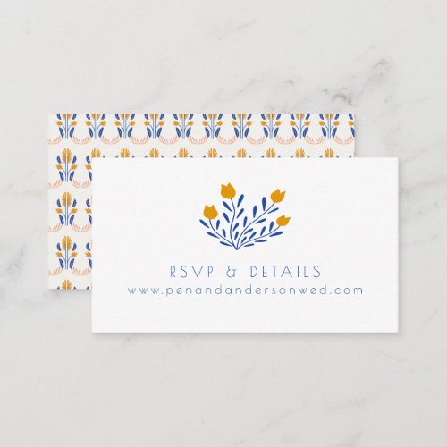 Scandi Folk Flowers in Blue and Yellow Wedding Enclosure Card