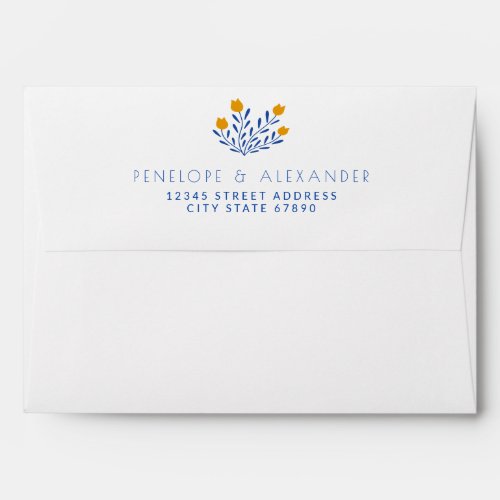 Scandi Folk Flowers in Blue and Yellow Wedding Inv Envelope